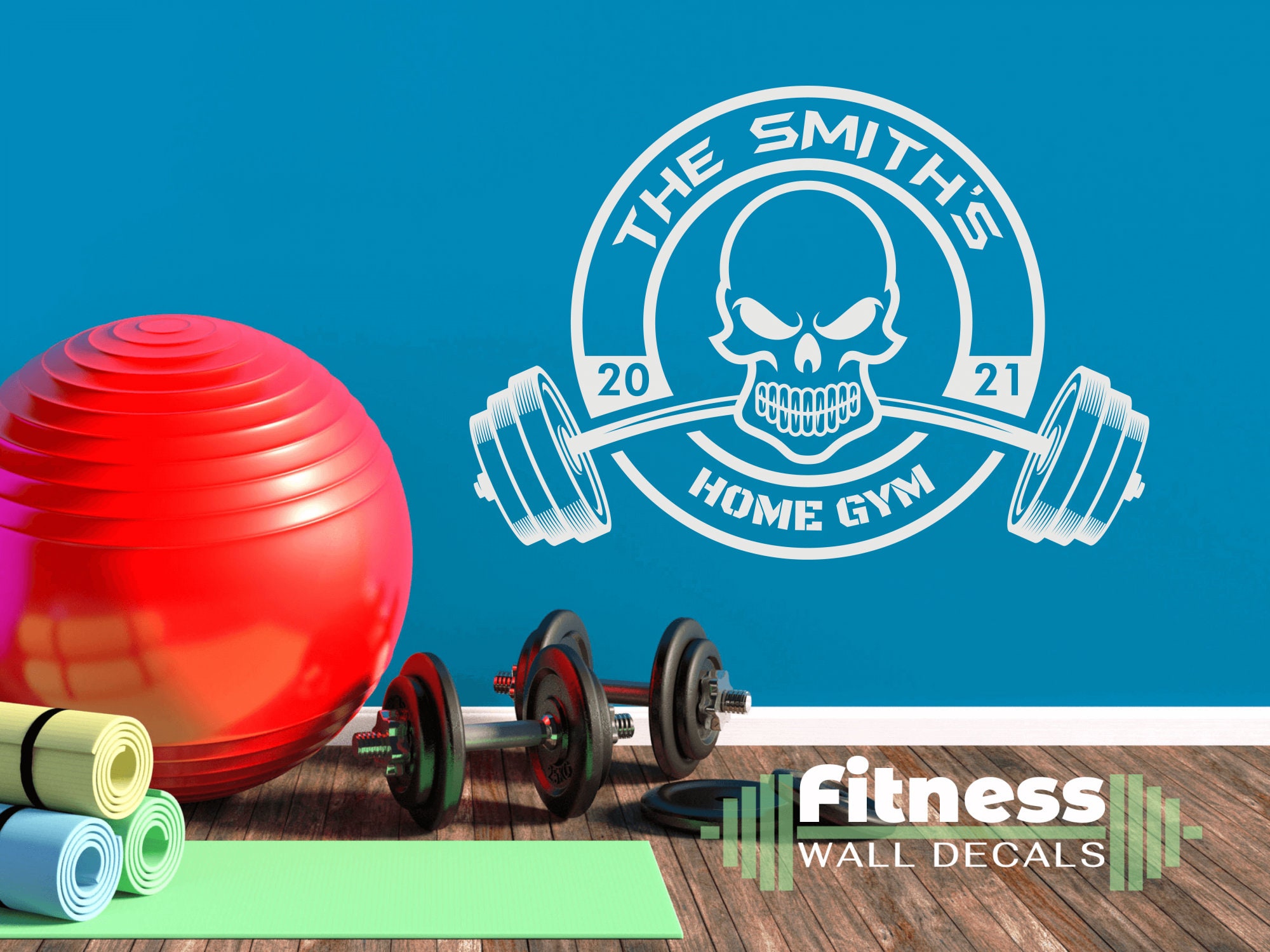 Personalized Home Gym Sign Fitness Wall Decal Skull and Etsy