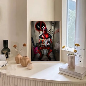deadpool on a toilet poster Canvas poster art wall No frame