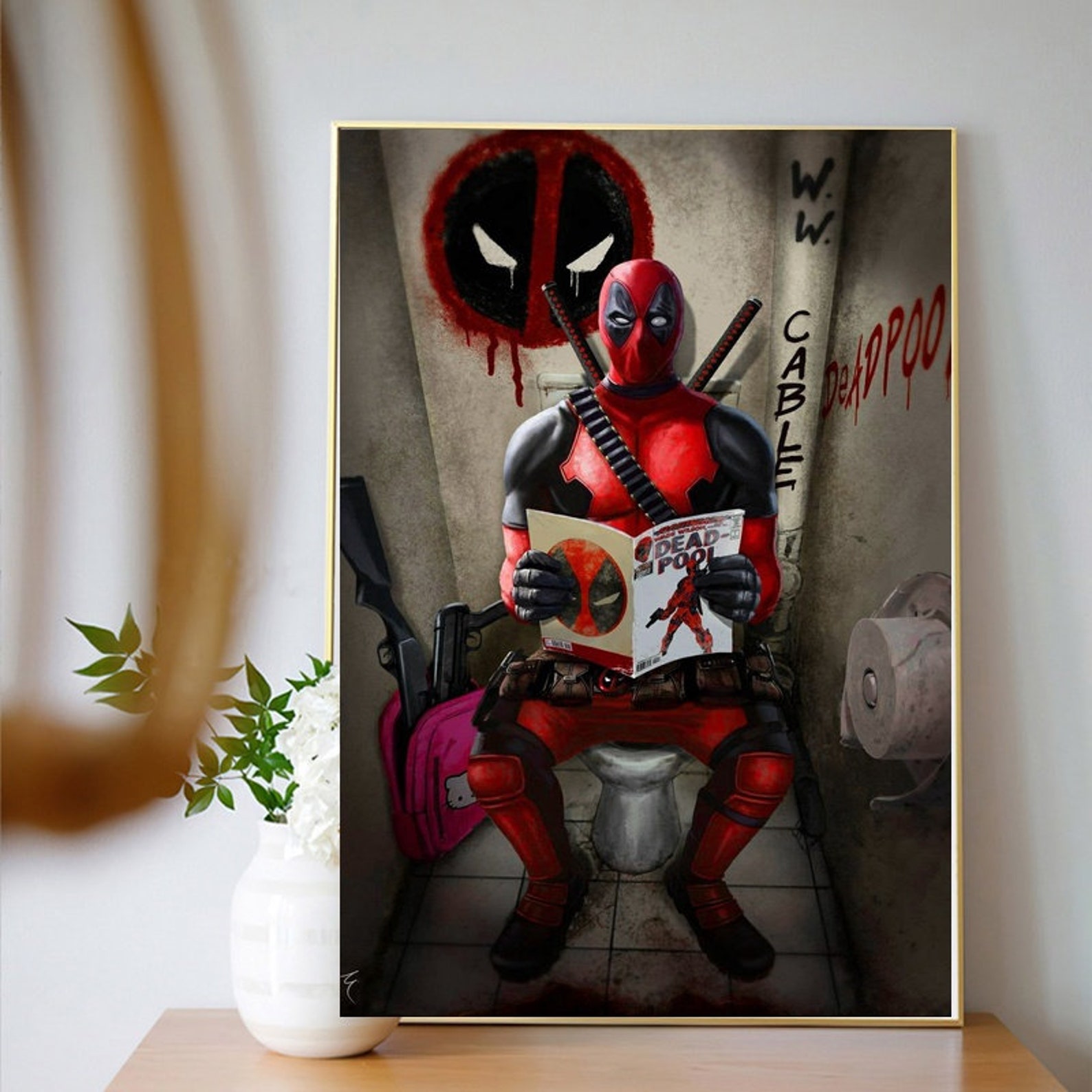 Deadpool Stool Deadpool on a Toilet Poster Canvas Poster Art Wall No Frame - Etsy