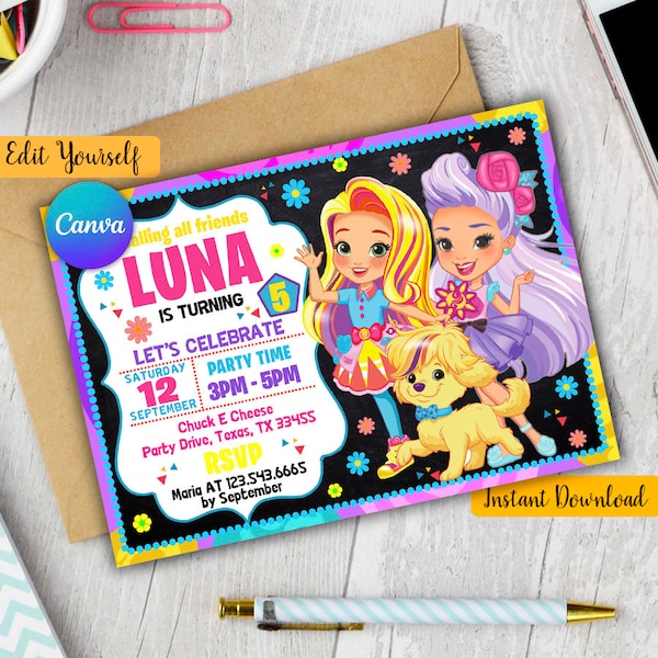 SUNNY DAY Birthday Invitation, Sunny Day Invitation, Sunny Day Party, Sunny Day Invite, Girl Birthday Invitation,Girls Invitation,Edit Canva