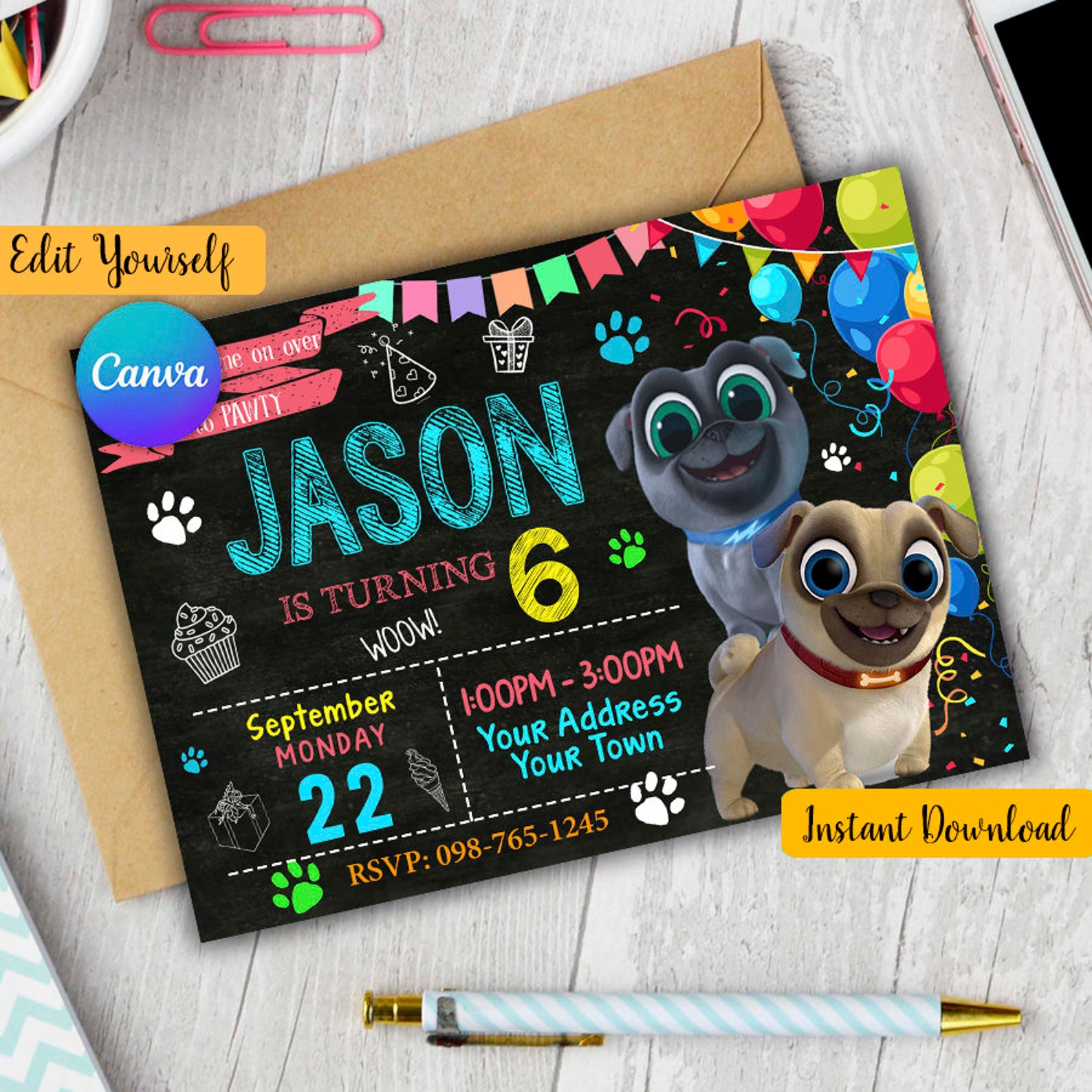 Puppy Dog Pals Invitation, Puppy Dog Pals Birthday, Puppy Dog Pals ...