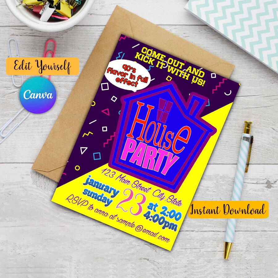 90s House Party Invitation House Party Invitation 90s Birthday Invitation 90s Party Hip Hop Party Back to the 90s Throwback