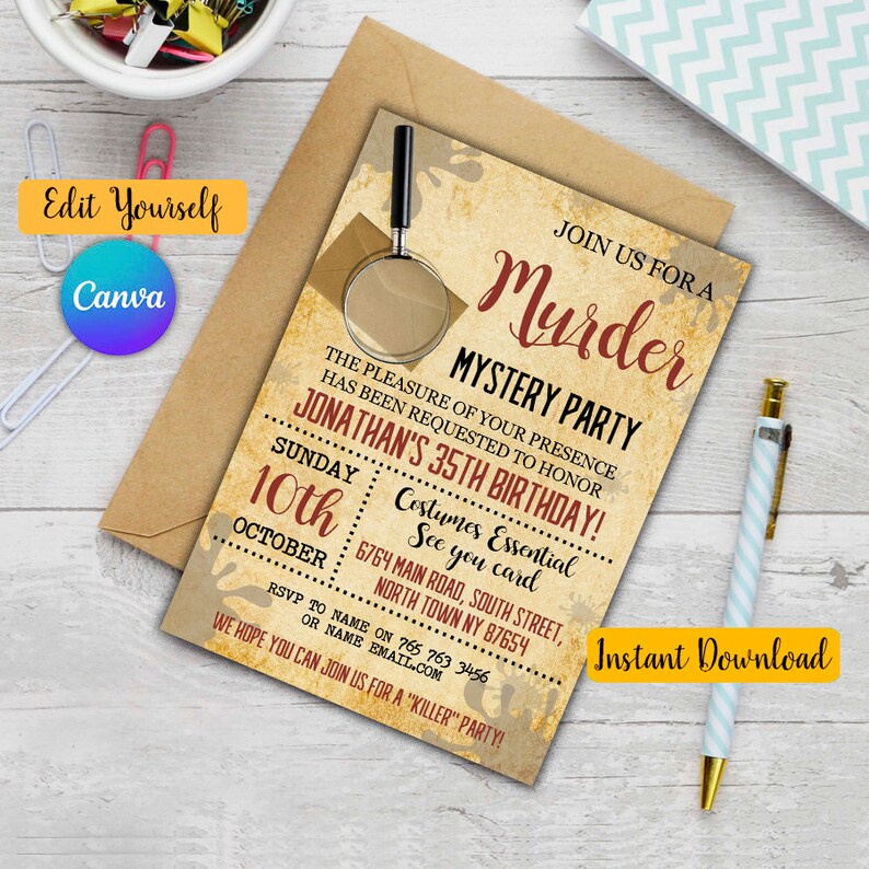 Murder Mystery Invitation, Murder Mystery Birthday Invitation, Murder Mystery Party, Mystery ...