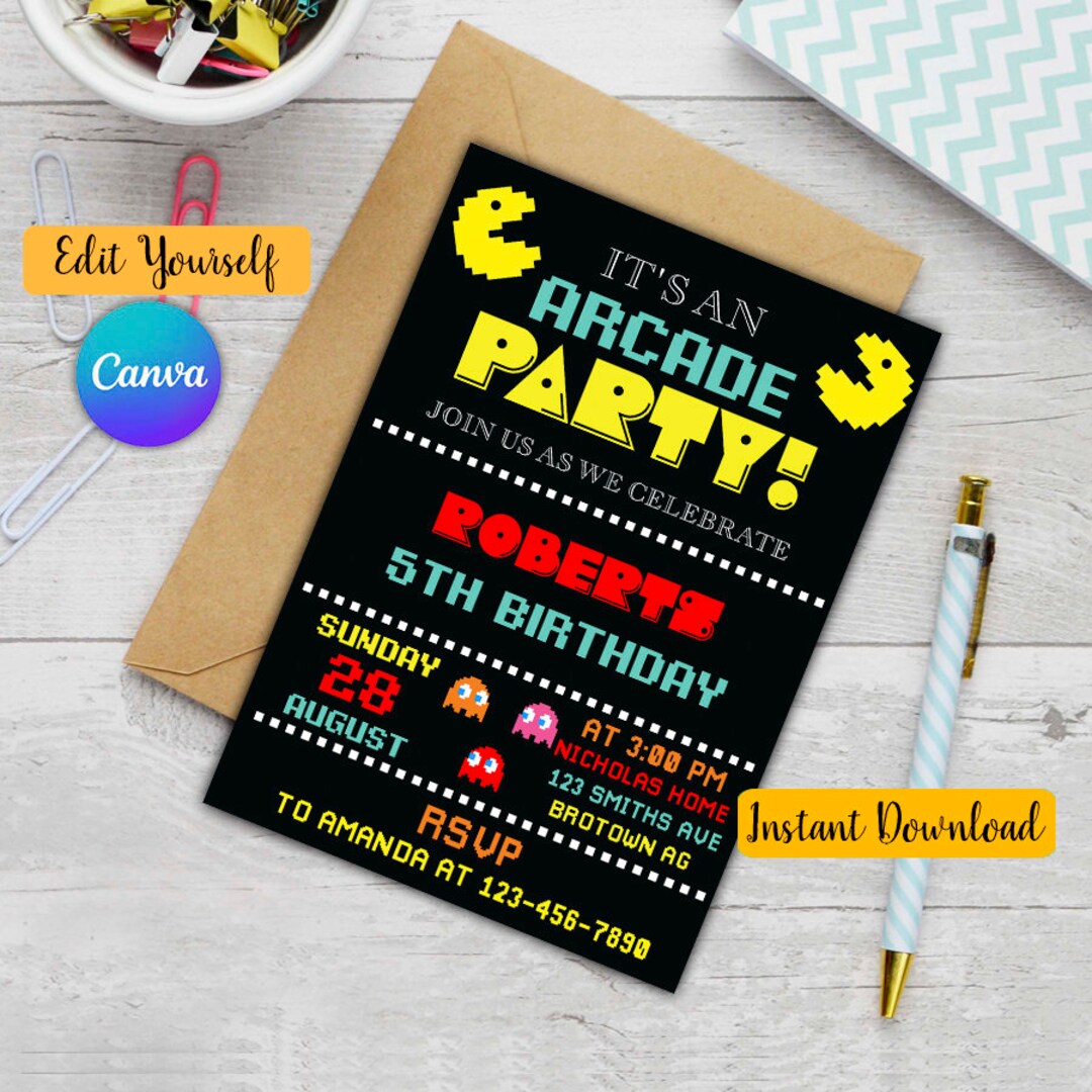 Pacman Birthday Invitation, Pac Man Birthday Invitation, Pac Man ...