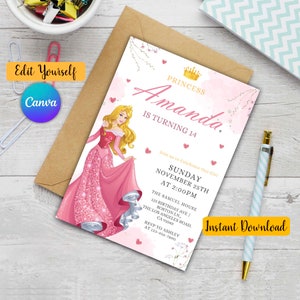 Princess Aurora Birthday Invitation, Aurora Invitation, Princess Invitation, Sleeping Beauty, Aurora Birthday, Aurora Party, Princess Party