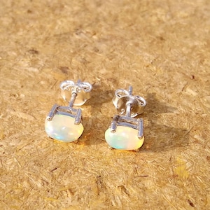 Natural Ethiopian opal Studs, 5x7mm Ethiopian opal Studs, Opal Studs, Ethiopian opal Jewelry, Solid 925 Sterling Silver Earrings, Studs