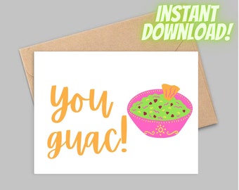 Printable Guacamole greeting card Instant Download, 7x5 inch cards