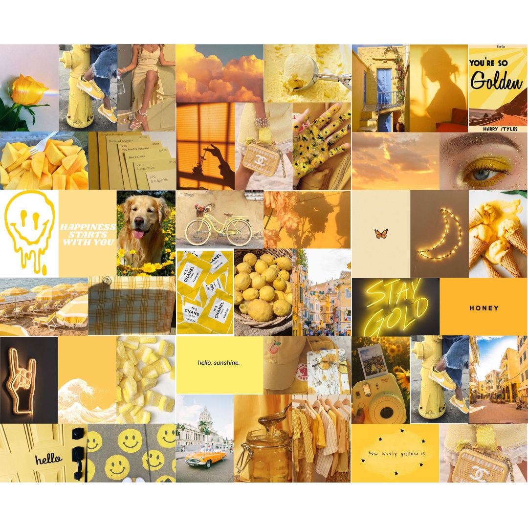Yellow Aesthetic Wall Art Collage Kit 64 IMAGES DIGITAL Etsy
