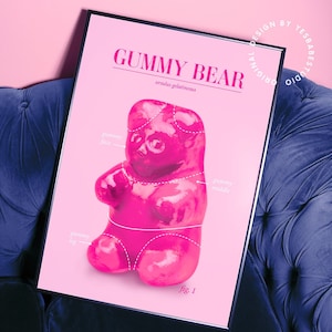 Gummy bear art, Candy wall art, Maximalist wall art, Candy decor, Dopamine decor, Gummy bear poster, Quirky wall art, Weird decor, Funky