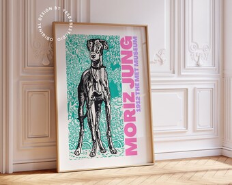 Moriz Jung poster, Greyhound wall art, Museum exhibition prints, Dopamine decor, Aesthetic decor, Greyhound gifts, Maximalist wall art