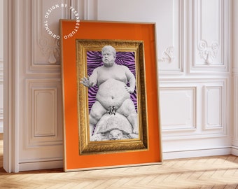 Maximalist wall art, Quirky decor, Weird wall art, Funky art print, Orange wall art, Weird decor, Funky decor, Maximalist decor, Colorful