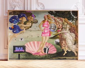 Horizontale Disco Venus, veränderter Kunstdruck, origineller Barwagen-Dekor, über Couch-Druck, Maximalist-Wandkunst, Disko-Druck, College-Studio