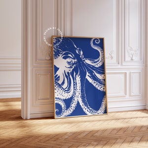 Oktopus Wandbild, Nautische Wohnkultur, Maritime Kunst, Oktopus Poster, Oktopusdekor, Ozeanwand, Küstenwandkunst, Marinezeichnung