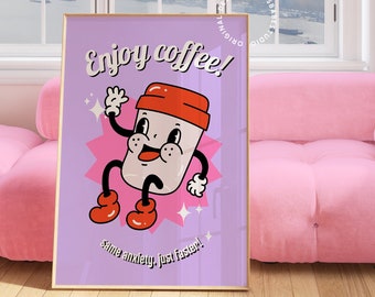 Coffee poster, Coffee bar accessories, Dopamine decor, Danish pastel, Coffee station, Retro coffee prints, Espresso depresso, Funky kitchen