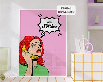 DIGITAL pop art print, funky wall art, preppy room decor, maximalist wall art, fun dorm room prints, colorful wall art, eclectic, retro art