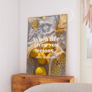 Bar cart prints yellow, Cocktail wall art, Limoncello print, Lemon print, Indie room decor, Apartment decor aesthetic, Positive wall art