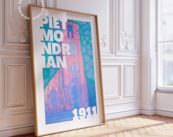 Piet Mondrian poster, Museum exhibition prints, Dopamine decor, Danish pastel, Aesthetic apartment, Indie wall art, Maximalist wall art