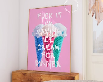 Ice Cream poster, Funky wall art, Dopamine decor, Light pink kitchen prints, Funky kitchen decor, Colorful kitchen wall art, Dessert themed