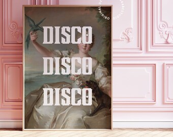 Altered art print, Maximalist wall art, Coquette decor, Rococo room decor, Quirky wall art altered portrait, Funky home decor, Disco print