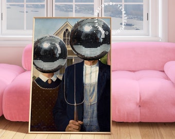 Altered art print, Disco ball decor, Disco poster, Maximalist wall art, Eclectic decor, Bar cart prints, Disco prints, Funky wall art,Groovy