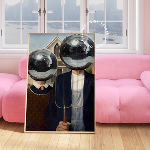Aangepaste kunstprint, decor discobal, discoposter, maximalistische muurkunst, eclectisch decor, barwagenafdrukken, discoprints, funky muurkunst, groovy