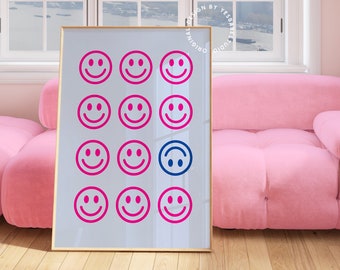 Preppy room decor, Dopamine decor, Danish pastel, Maximalist wall art, Dorm room prints, Light blue wall art, Funky wall art,Cute dorm print