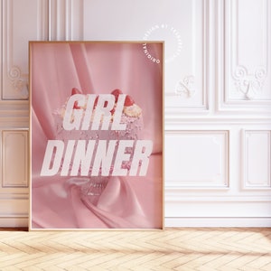 Girl dinner, Light pink wall art, Coquette room decor, Pastel pink kitchen art, Downtown girl aesthetic decor, Apartment decor wall art