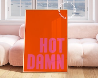 Hot pink wall art, Dopamine decor, Maximalist wall art, Quirky decor, Funky wall art, Pink and orange, Preppy bedroom decor, Funky art print
