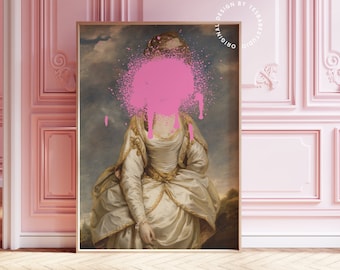 Rococo art, Altered art print, Maximalist wall art, Light pink wall art, Coquette room decor, Funky art print, Rococo prints, Graffiti print