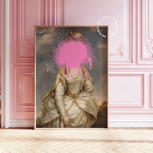 Rococo art, Altered art print, Maximalist wall art, Light pink wall art, Coquette room decor, Funky art print, Rococo prints, Graffiti print