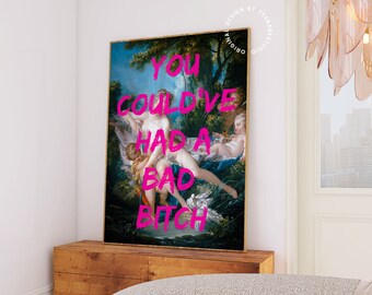Altered art print, Feminist wall art, Maximalist wall art, Altered portrait, Graffiti wall art, Hot pink wall art, Quirky prints, Eclectic