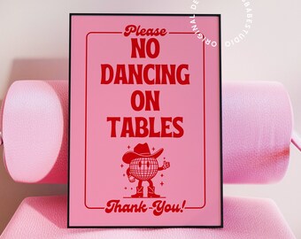 No dancing on tables, Red and pink art, Dopamine decor, Danish pastel prints, Maximalist wall art, Retro wall art, Kitchen disco prints