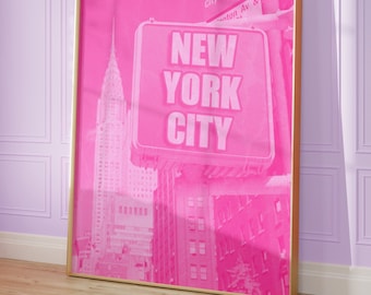 Pink New York wall art, Aesthetic apartment decor, Maximalist wall art Eclectic decor, Cute New York print, Fun New York wall art, Preppy