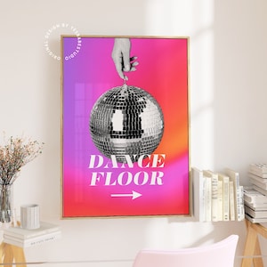 Retro discobaldecor, barwagenafdrukken, appartementdecor esthetiek, universiteitsappartementdecor, indie kamerdecor, dopaminedecor, discoafdrukken