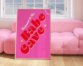 Dopamine decor, College apartment decor, Preppy wall art, Maximalist wall art, Pink and red decor, Dorm room prints, Funky art print, Girly