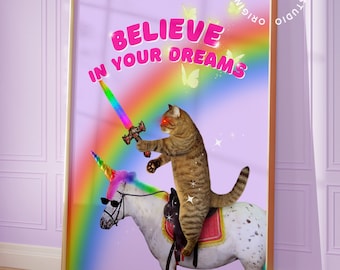 Weird decor, Maximalist wall art, Weirdcore, Quirky wall art, Motivational prints, Unicorn poster, Cubicle decor funny, Quirky home decor