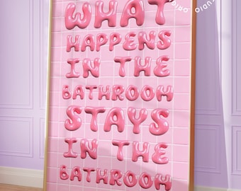 Láminas de baño en rosa claro, decoración de baño, decoración de baño Y2K, láminas de arte originales, decoración de dopamina, arte pastel danés, decoración de baño femenina