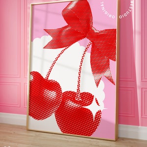 Cherry Poster Coquette Room Decor Light Pink Wall Art Red and Pink Decor Coquette Aesthetic Downtown Girl Decor Girl Apartment Decor Etsy