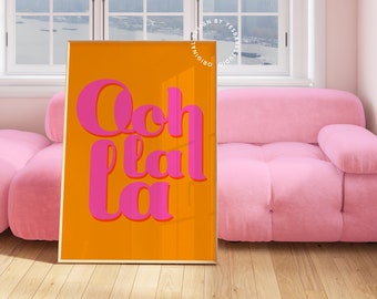 Dopamine decor, Pink and orange wall art, Preppy dorm room decor, Funky wall art, Maximalist wall art, Quirky decor, Hot pink wall art