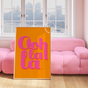 Decoración de dopamina, Arte de pared rosa y naranja, Decoración de dormitorio universitario preppy, Arte de pared moderno, Arte de pared maximalista, Decoración peculiar, Arte de pared rosa fuerte