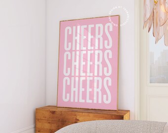 Light pink wall art, Dopamine decor, Bar cart prints, Danish pastel, College apartment decor aesthetic, Bar cart accessories, Pink kitchen