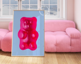 Pink Gummy Bears, Gummy bear decor, Candy wall art, Colorful kitchen art,  Quirky wall art, Pink kitchen poster, Fun kitchen art, Maximalist Sticker  for Sale by peachcakecanvas