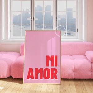 Mi amor poster, Spanish valentines gift, Pink and red wall art, Dopamine decor, Maximalist wall art, Lovecore decor, Funky art print, Cute