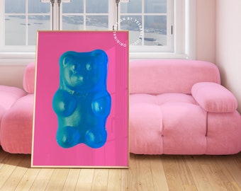 Gummy bear art, Dopamine decor, Candy themed decor, Maximalist wall art, Funky kitchen prints,Quirky wall art, Gummy bear prints,Candy heart