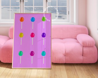 Candy wall art, Colorful kitchen prints, Eclectic wall art, Maximalist wall art, Kitchen decor pastel, Funky wall art, Cute colorful prints