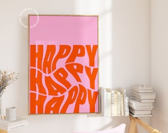 Decoración de dopamina, arte mural maximalista, decoración rosa y naranja, estética de decoración de habitaciones lindas, impresiones tipográficas llamativas, estética de decoración de habitaciones lindas.