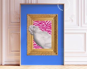 Maximalist wall art, Quirky room decor, Maximalist prints, Weird art, Funky art print, Maximalist decor blue, Weird decor, Quirky wall art