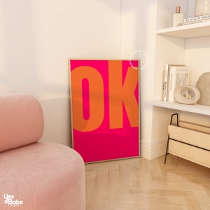 Arte de pared rosa y naranja, Decoración de dopamina, Arte de pared rosa fuerte, Arte de pared maximalista, Decoración de habitación preppy, Impresiones tipográficas llamativas, Decoración ecléctica