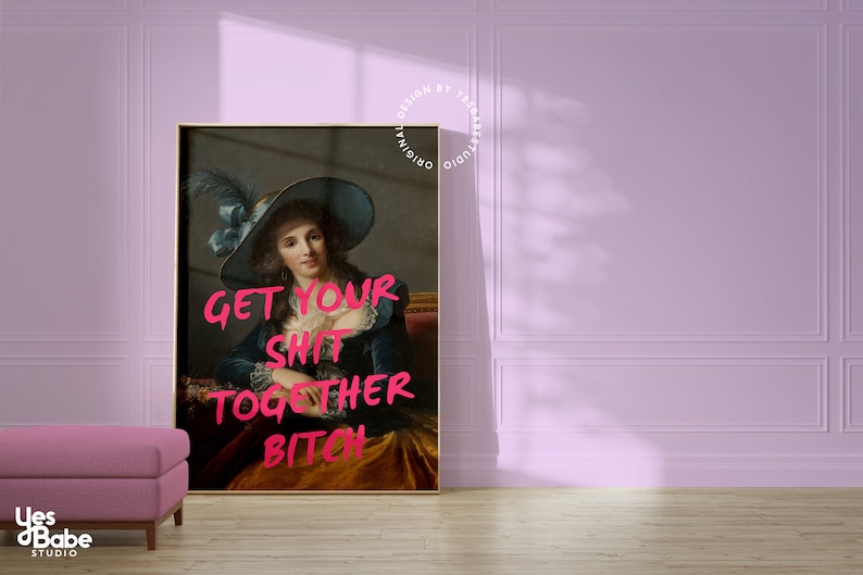 Altered art print, Altered portrait, Maximalist wall art, Cubicle decor, Home office prints funny, Weird wall art, Quirky decor, Funky print image 3