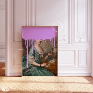 Lilac Drip | Altered art, Altered portrait, Remade classical art, Maximalist decor, Eclectic decor, Quirky wall art, Eccentric decor, Fun